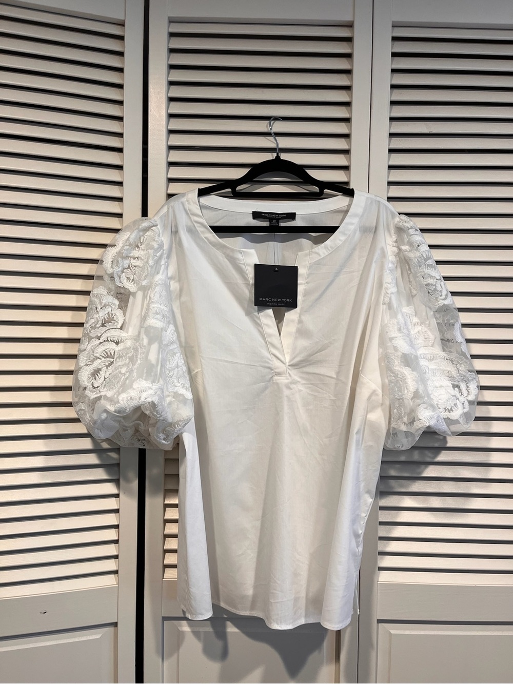 Marc New York White Puff-Sleeve Lace Blouse - NWT!